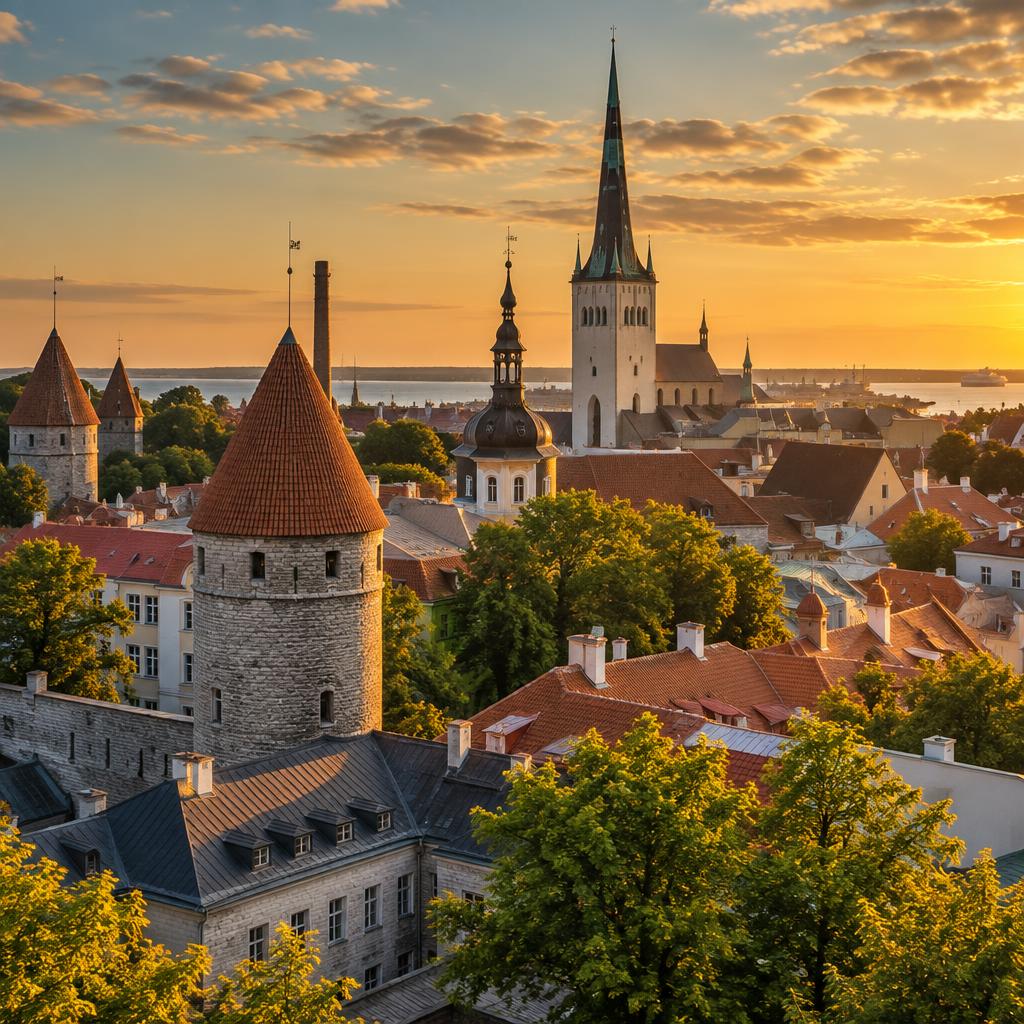 Tallinn rooftops at golden hour