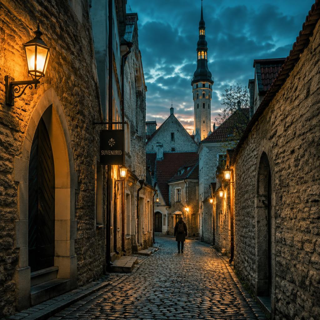 Tallinn medieval lane at dusk